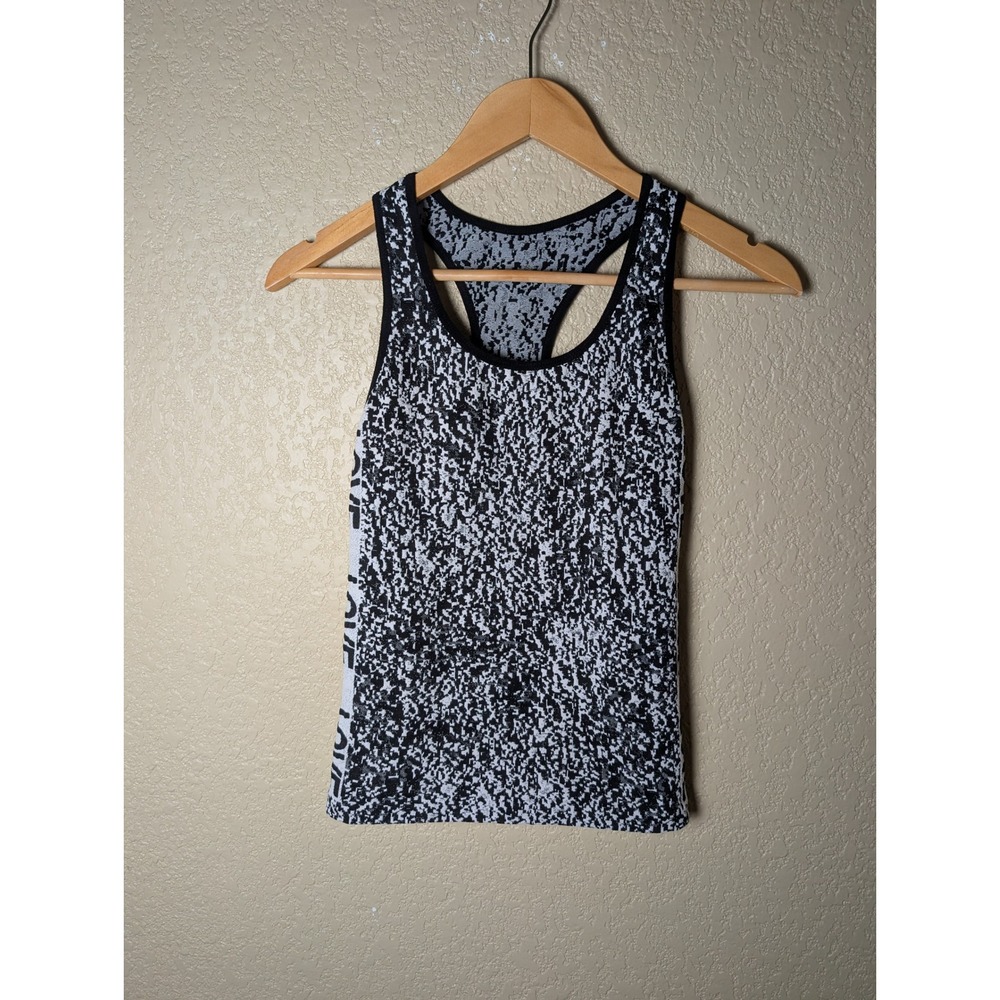 Activewear Racerback Tank Top Black White Static Print Love Side Stripe Small